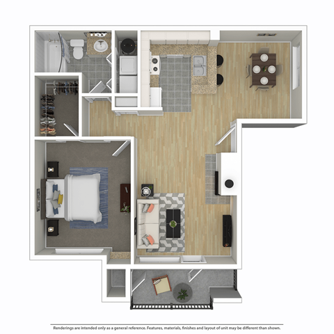 Floor plan for 1 bed, 1 bath, 720 sqft
